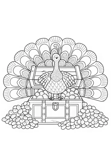 A coloring page of Tilly the turkey treasure hunt