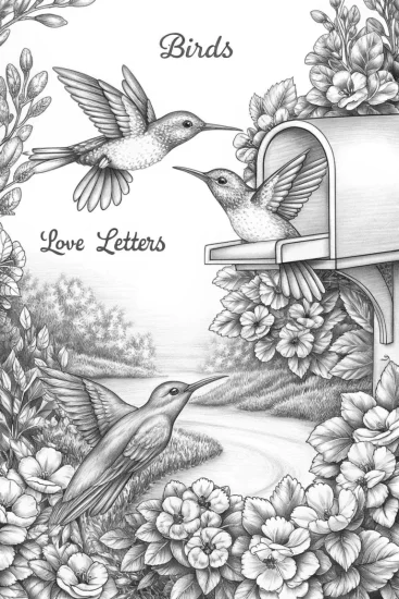 A coloring page of Birds delivering love letters