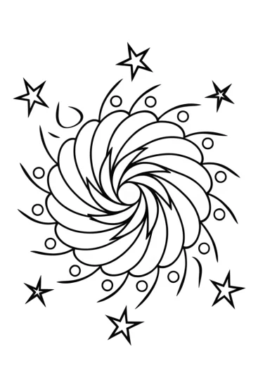 A coloring page of Mandala of cosmic whirlwinds