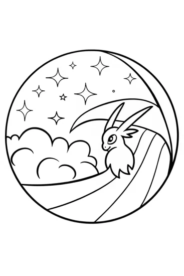 A coloring page of Legendary Pokémon navigating the stars