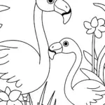 Flamingos playing in a garden