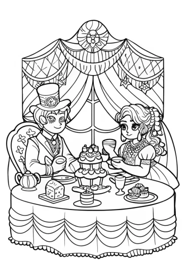 A coloring page of League of Legends tea party