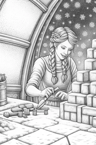 A coloring page of Elsa ice sculpture workshop