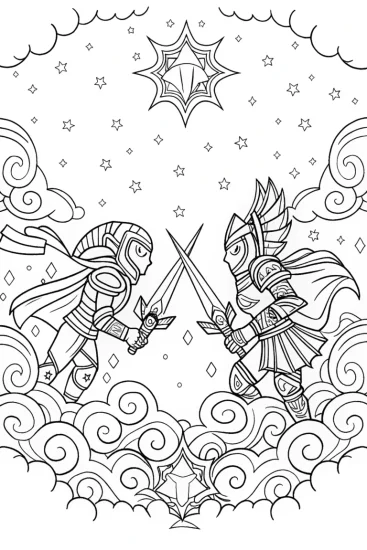 A coloring page of League of Legends celestial battle