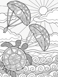 Turtles kitesurfing at sunset