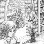 Anime adventurers in a bookstore