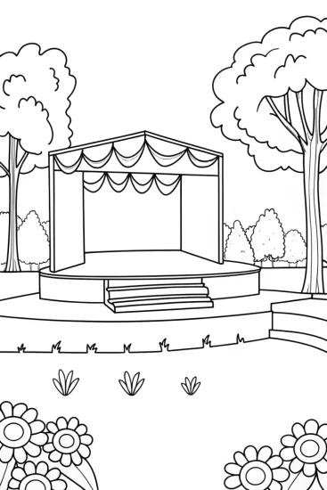 A coloring page of Chick’s secret garden concert