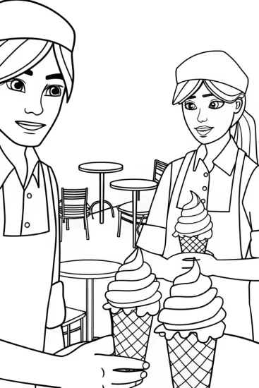 A coloring page of Ice cream timekeepers at work