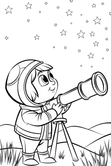 A coloring page of Captain Barnacles stargazing