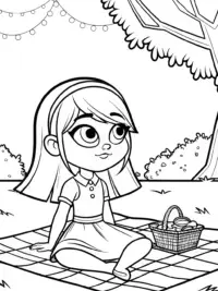 Gabby picnicking under the aurora