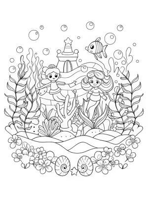 Ariel’s underwater potion party coloring pages
