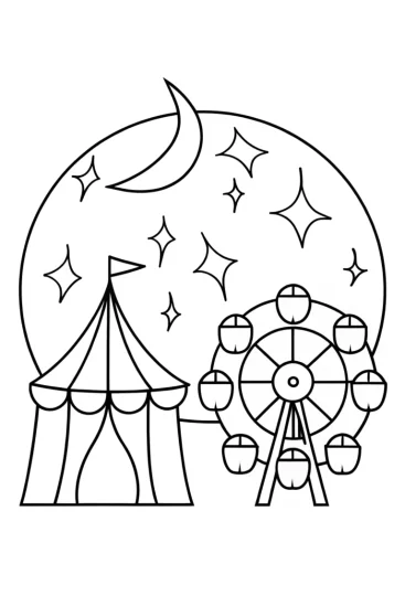 A coloring page of Monsters at the cosmic carnival