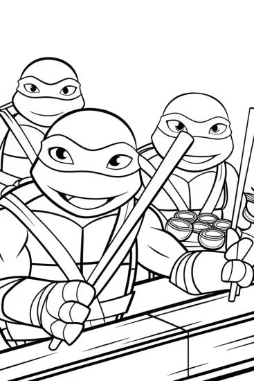 A coloring page of Teenage Mutant Ninja Turtles sushi roll