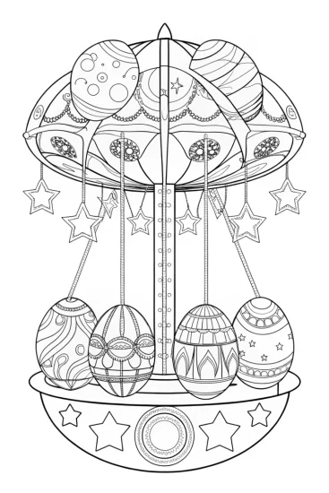 A coloring page of Easter egg carousel in space
