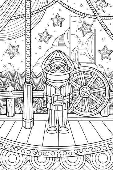 A coloring page of Captain Barnacles starry night adventure
