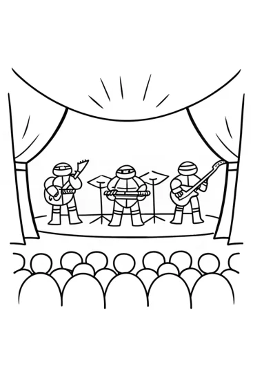 A coloring page of Teenage Mutant Ninja Turtles concert