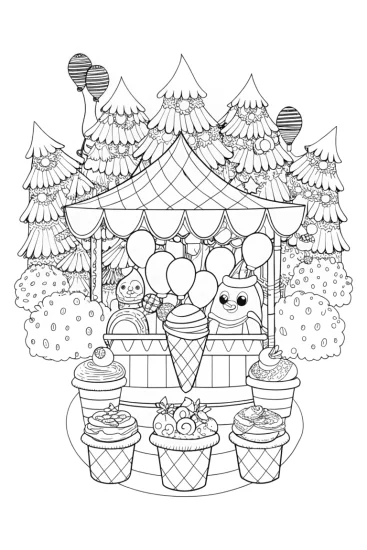 A coloring page of Yoshi’s ice cream festival