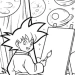 Goku painting in a cosmic forest
