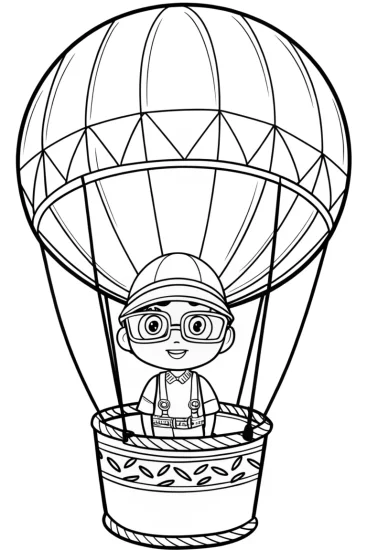 A coloring page of Blippi hot air balloon adventure
