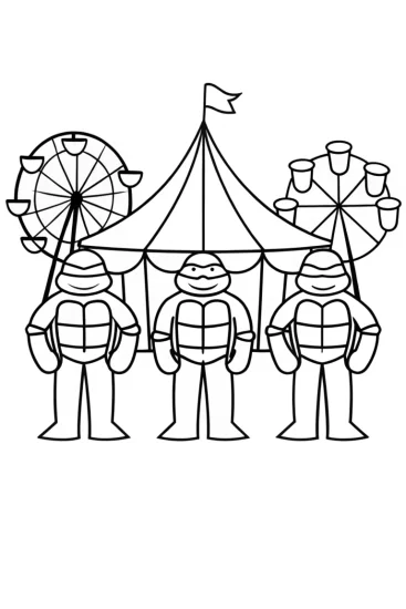 A coloring page of Teenage Mutant Ninja Turtles fairground