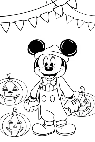 A coloring page of Mickey Mouse Halloween party