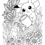 Pikachu watering alien plants