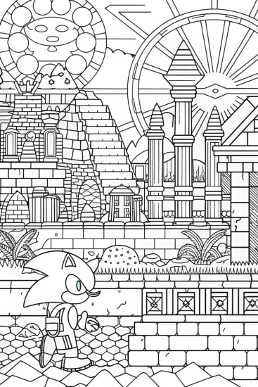 A coloring page of Sonic’s time-traveling adventure