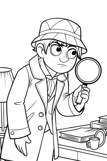 A coloring page of Captain Barnacles detective scene