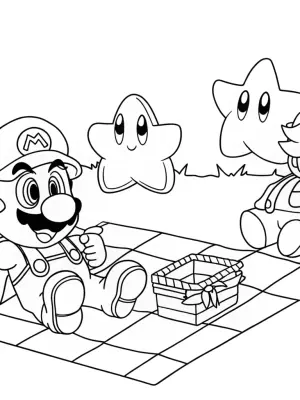 Mario’s picnic with star creatures coloring pages