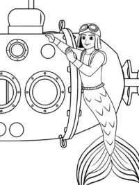 Mermaid mechanic fixing a submarine