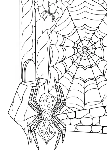 A coloring page of Spider creating a mural in a cave