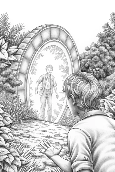 A coloring page of Banban discovers a time portal
