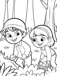 Children treasure hunting in forest