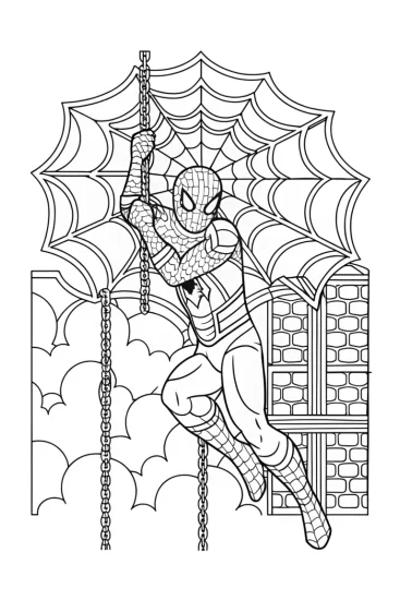 A coloring page of Miles Morales in a shadowy world
