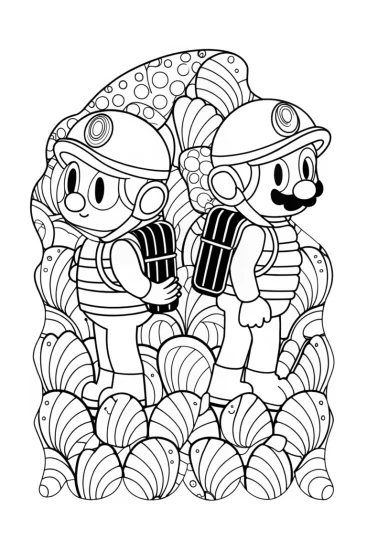 A coloring page of Mario and Luigi’s art adventure