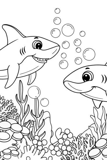 A coloring page of Shark bubble festival