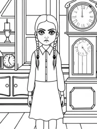 Wednesday Addams in a clock shop