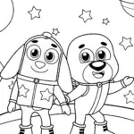 Bluey and Bingo ice skating in space