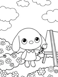 Cinnamoroll painting flowers in clouds