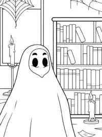 Ghost librarian in a spooky library