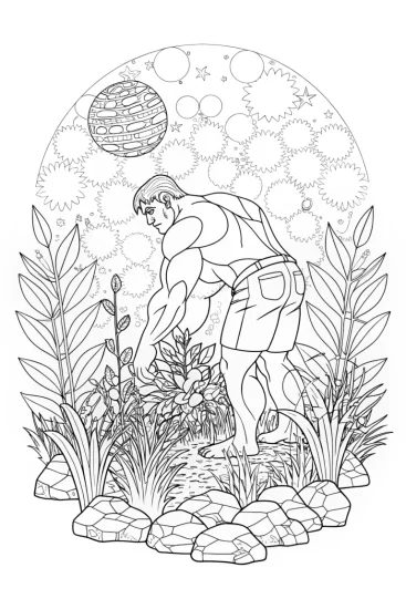 A coloring page of Hulk’s galactic gardening challenge