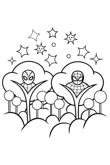 A coloring page of Spider-Man’s galactic garden party