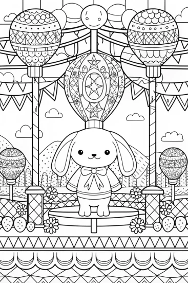 A coloring page of Cinnamoroll at the balloon festival