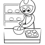 Huggy Wuggy baking in a bakery