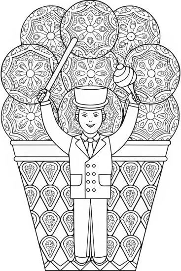 A coloring page of Ice cream cone concert conductor