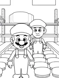 Mario and Luigi in a cheese factory