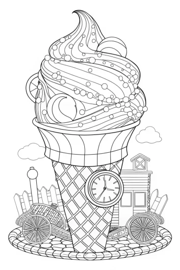 A coloring page of Ice cream time machine adventure
