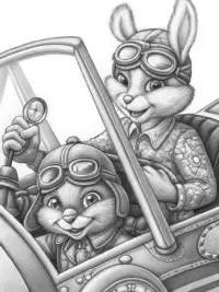 Bunny pilot and chick explorer