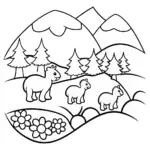 Animals hiking in a colorful landscape