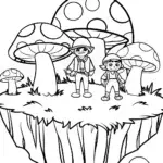 Mushroom explorers on a floating island